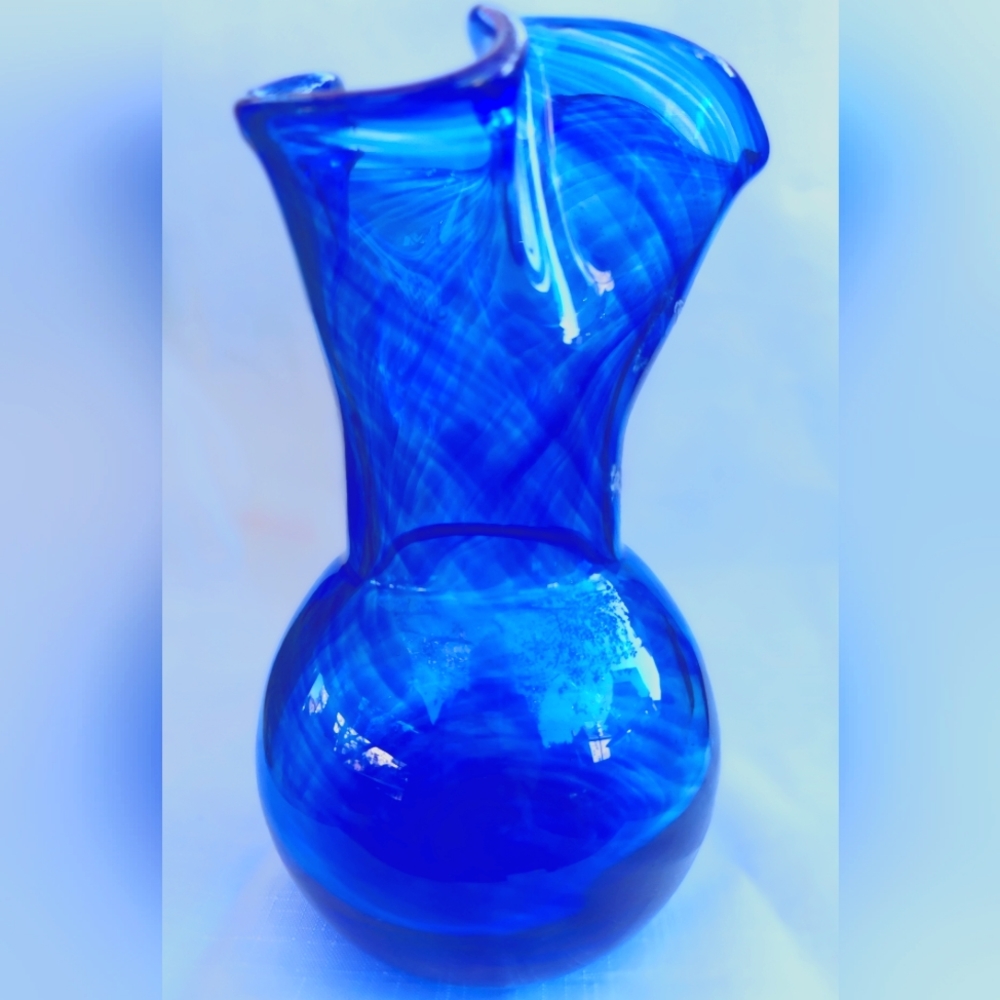 Murano Style Cobalt Blue Swirl Bud Vase